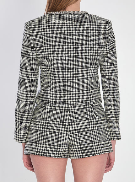 Self Portrait Houndstooth Cropped Jacket
