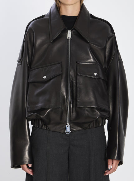 Khaite Bomber Owey In Leather XS Black