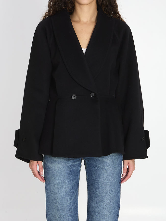 Chloe Short Coat With Ruffles Black
