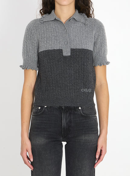 Chloe Wool And Cashmere Polo Shirt Grey