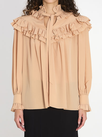 Chloe Oversized Top With Ruffles Beige