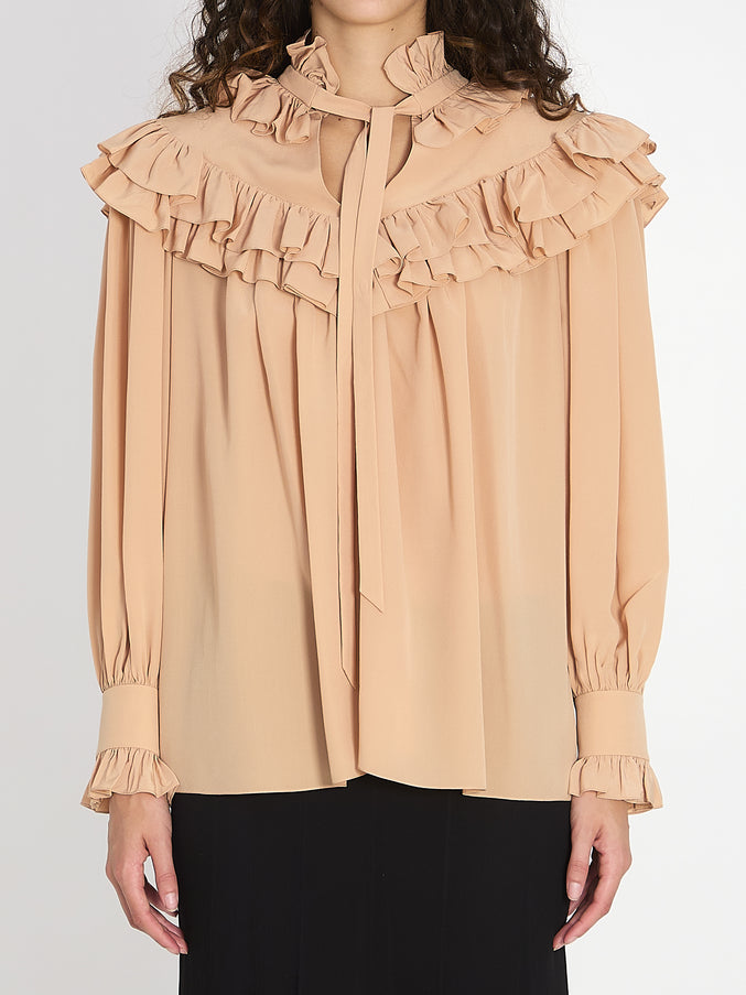 Chloe Oversized Top With Ruffles Beige