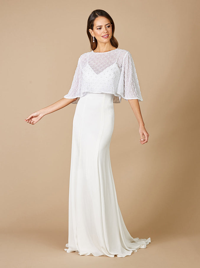 Lara New York 51063 Gina Beaded Tulle Capelet Ivory