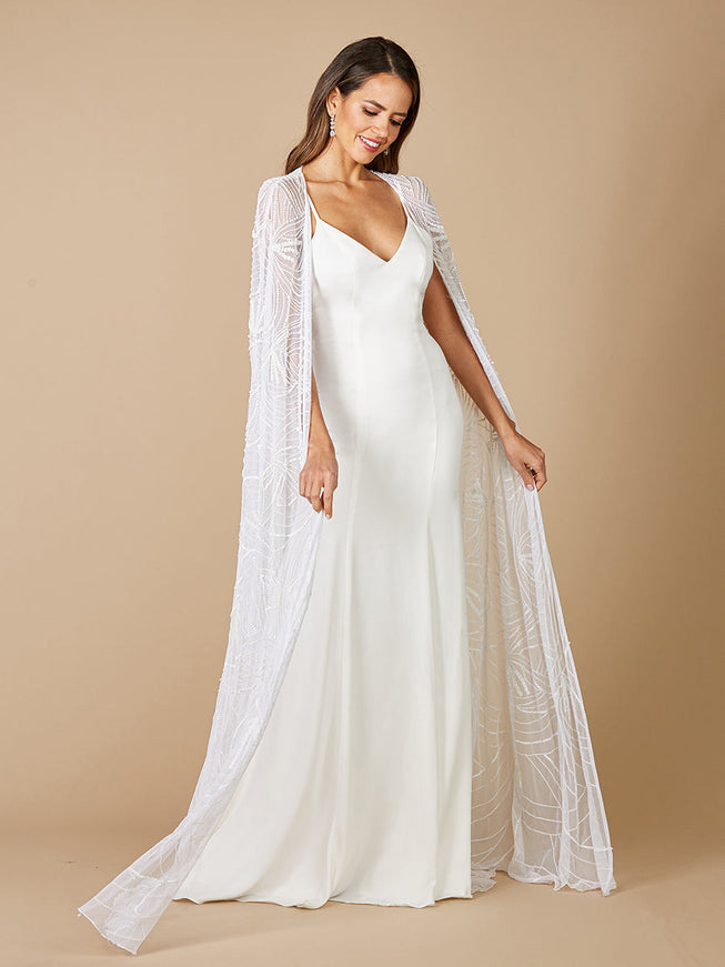 Lara Gracie Full Length Beaded Tulle Cape Ivory