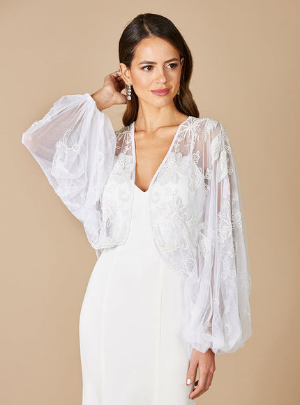 Lara Gillian Beaded Floral Bridal Jacket Ivory