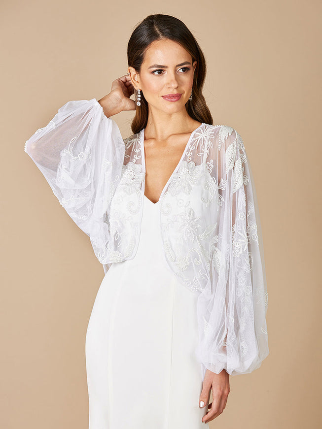 Lara Gillian Beaded Floral Bridal Jacket Ivory
