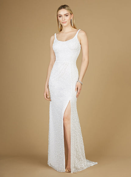 Lara Bridal Beaded Gown with Slit Ivory