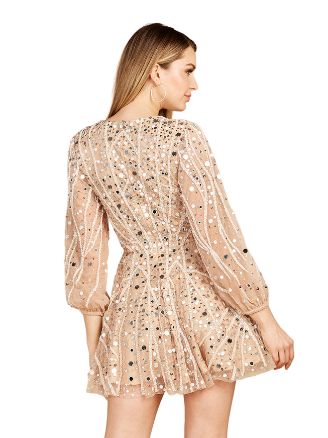 Beaded Long Sleeve Bridal Cocktail Short