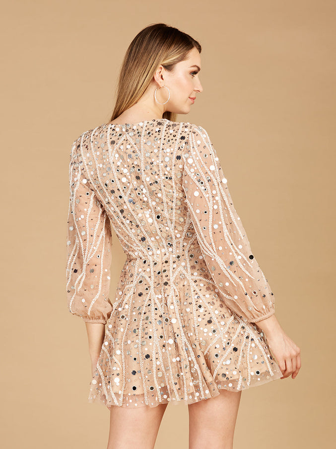 Lara Beaded Long Sleeve Bridal Cocktail Short