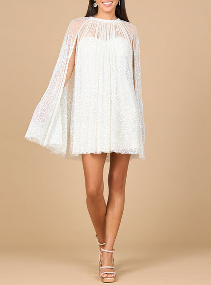 Lara Beaded Short Bridal Cape Dress