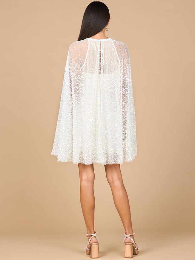 Lara Beaded Short Bridal Cape Dress