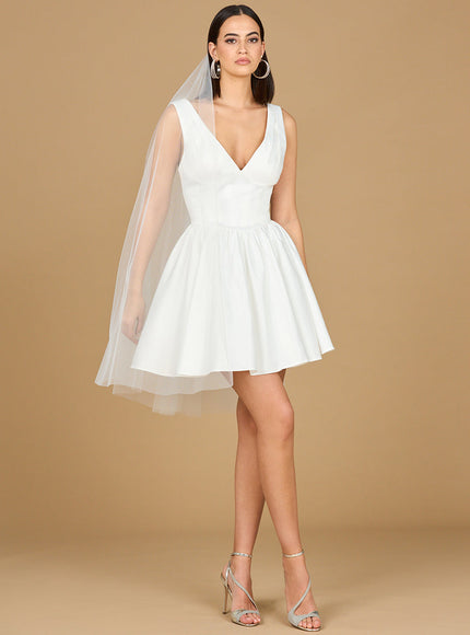 Lara V Neck A-Line Bridal Short Dress with Veil
