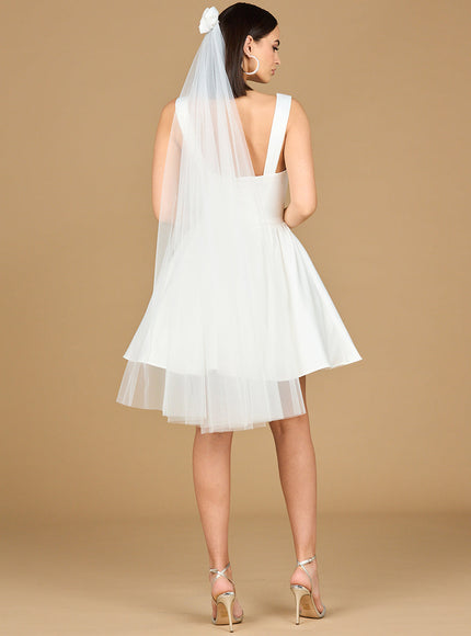 Lara V Neck A-Line Bridal Short Dress with Veil