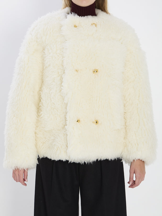 Celine Fur-effect Coat 36 White