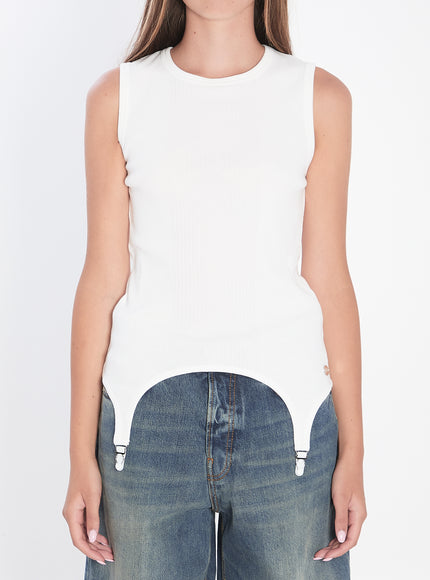 Jean Paul Gaultier Tank Top With Lingerie Garter White