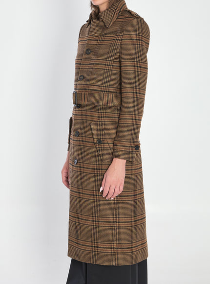 Saint Laurent Long Coat In Prince Of Wales Wool