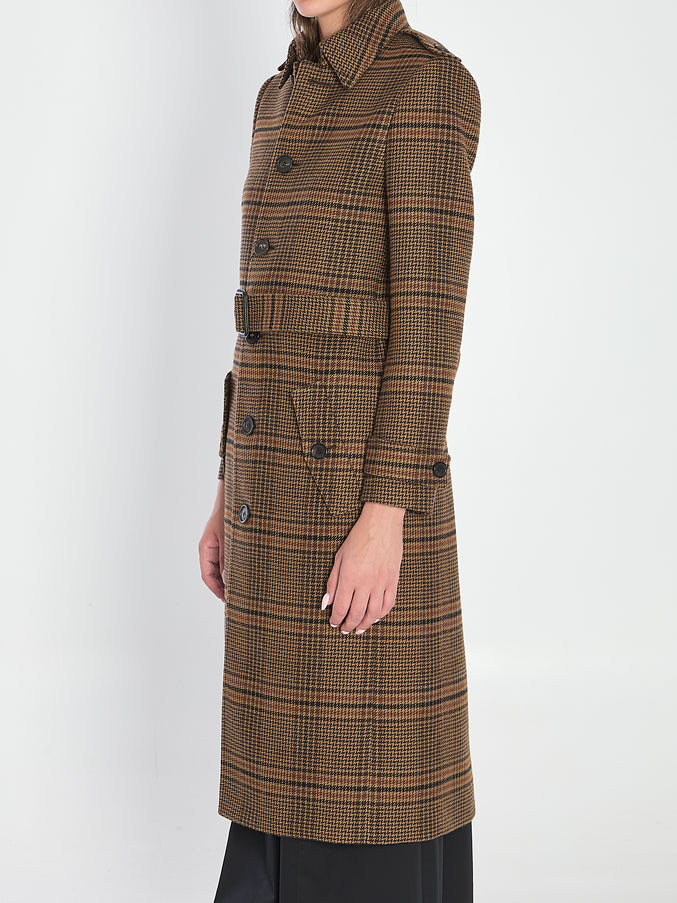 Saint Laurent Long Coat In Prince Of Wales Wool