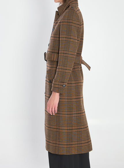 Saint Laurent Long Coat In Prince Of Wales Wool