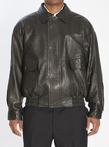 Saint Laurent Balloon Bomber Jacket In Lambskin Leather Black