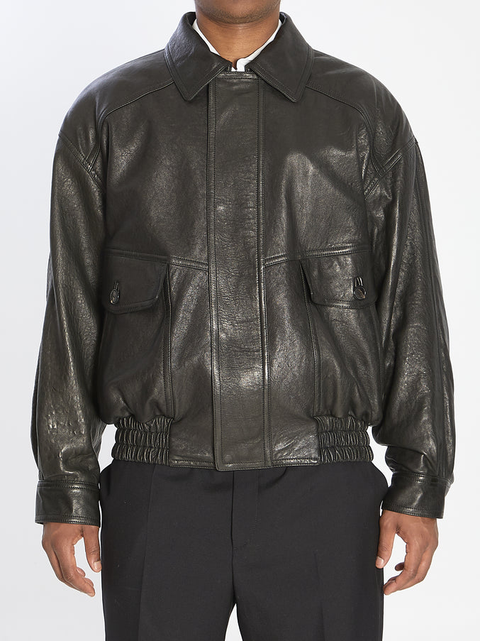 Saint Laurent Balloon Bomber Jacket In Lambskin Leather Black