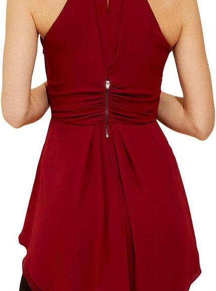Halston Sleeveless Mock Neck Ruched Detail Top