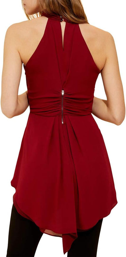 Halston Sleeveless Mock Neck Ruched Detail Top