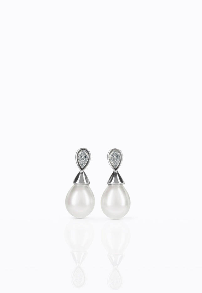 Rosa Clará Pearl and Zircon Drop Earrings in Sterling Silver