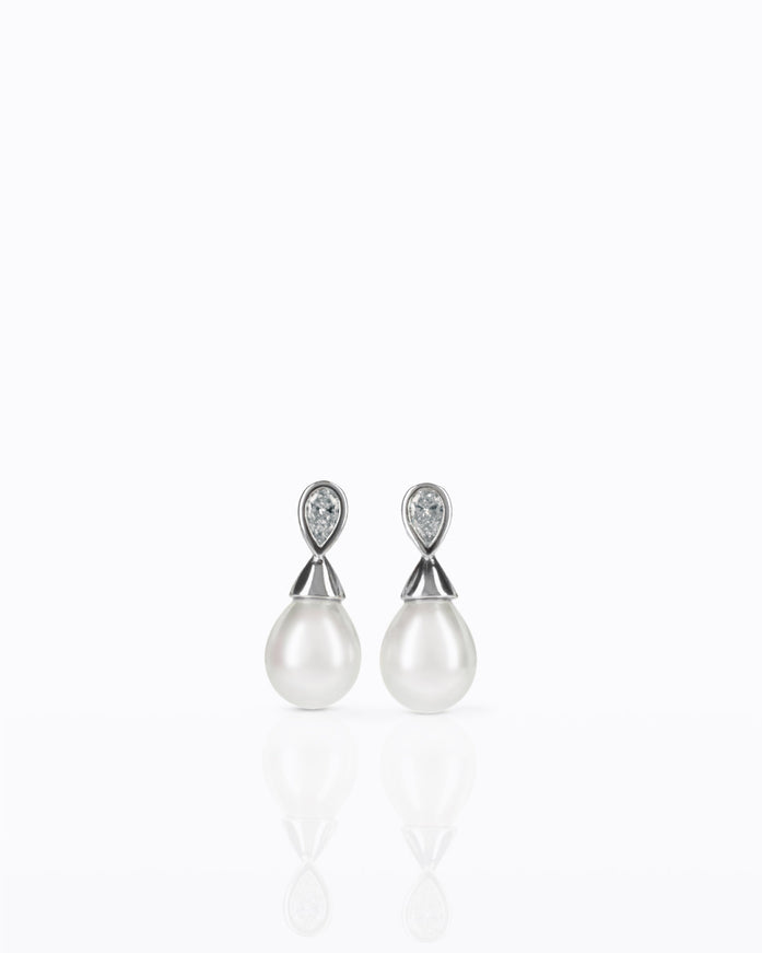 Rosa Clará Pearl and Zircon Drop Earrings in Sterling Silver