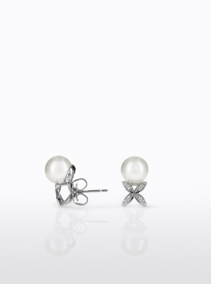 Rosa Clará Pearl and Cubic Zirconia Stud Earrings in Sterling Silver