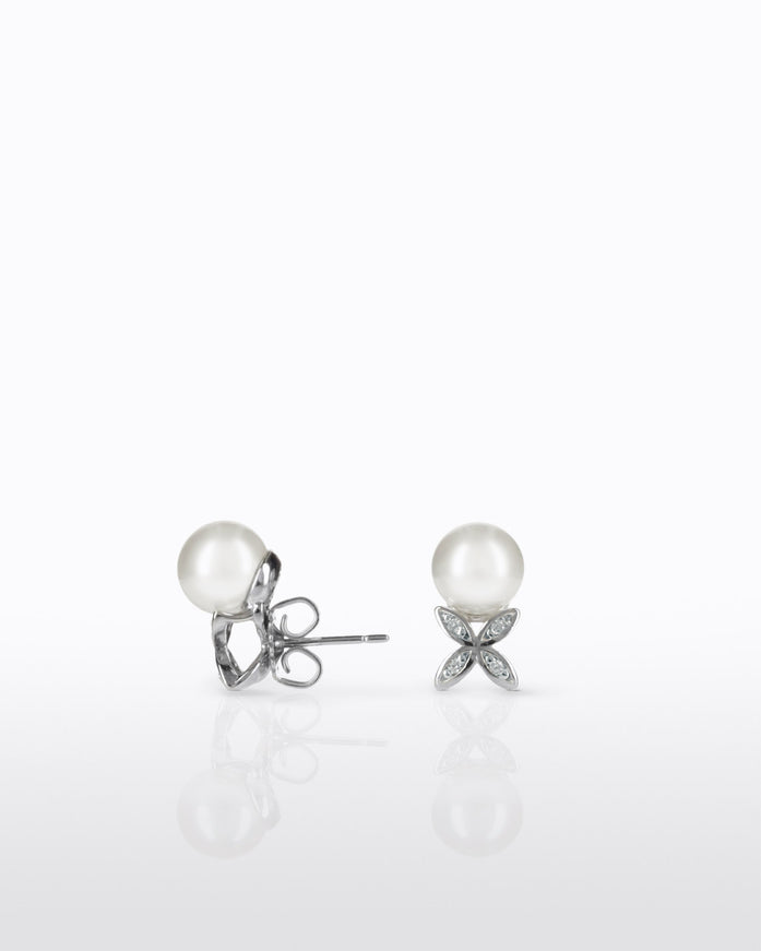 Rosa Clará Pearl and Cubic Zirconia Stud Earrings in Sterling Silver