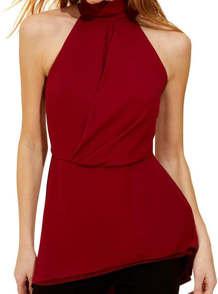 Halston Sleeveless Mock Neck Ruched Detail Top