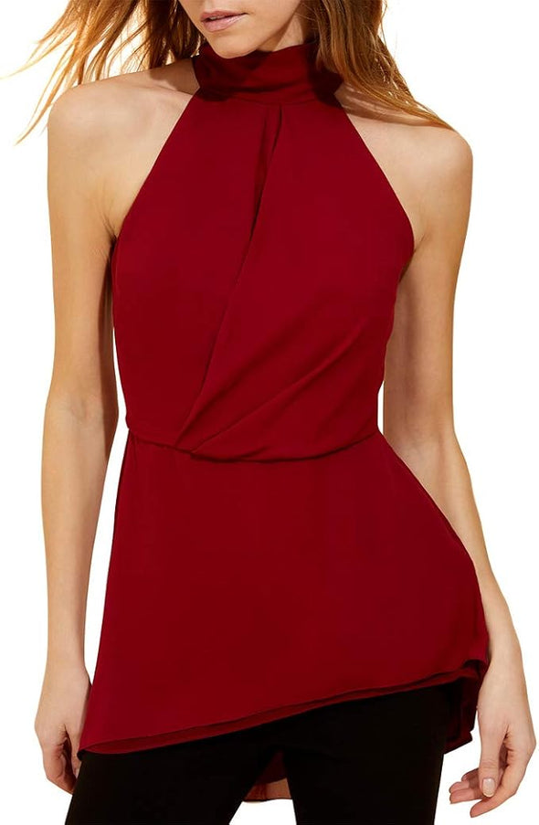 Halston Sleeveless Mock Neck Ruched Detail Top