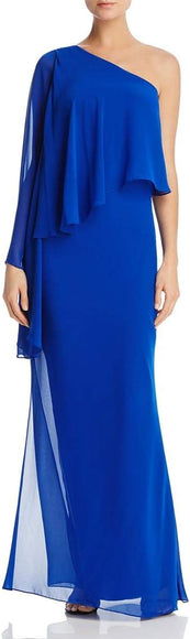 Laundry by Shelli Segal One-Shoulder Draped Gown in Blue
