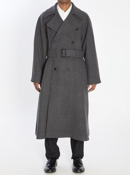 Saint Laurent Long Coat In Cashmere 1 Grey