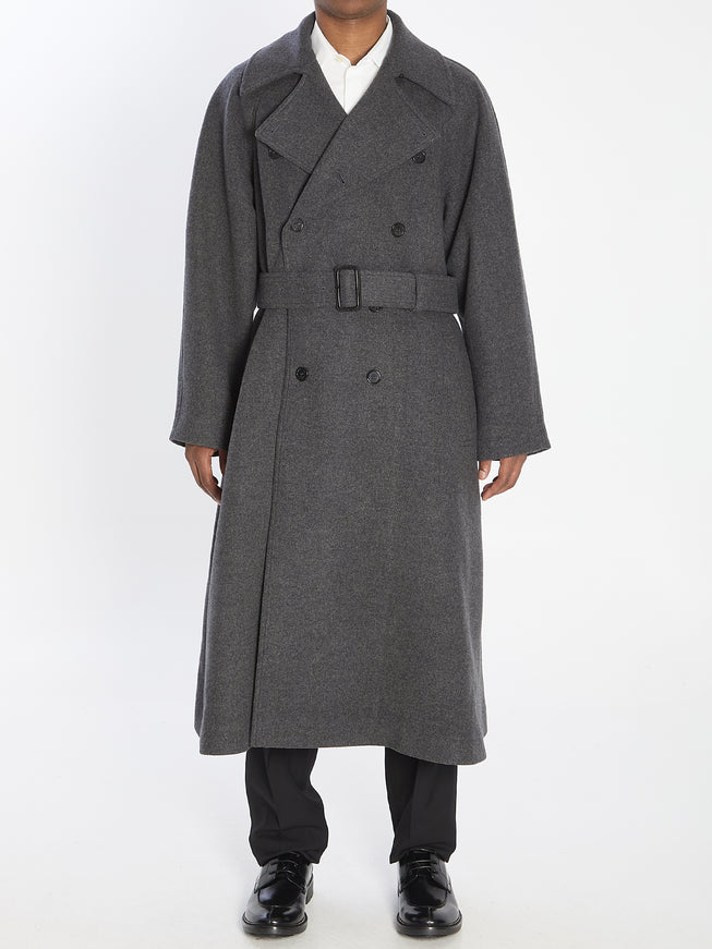 Saint Laurent Long Coat In Cashmere 1 Grey