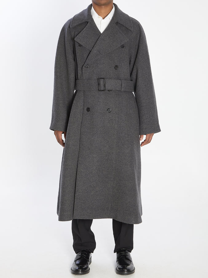 Saint Laurent Long Coat In Cashmere 1 Grey