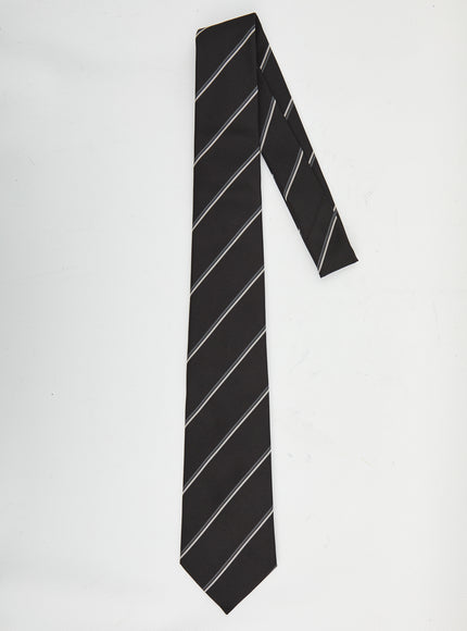 Saint Laurent Striped Wide Tie In Silk S Black