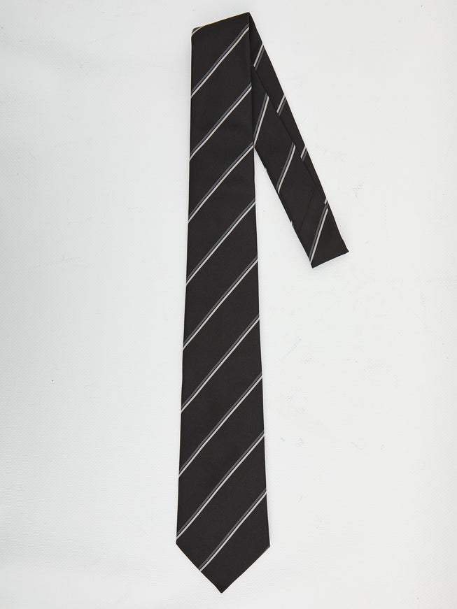 Saint Laurent Striped Wide Tie In Silk S Black