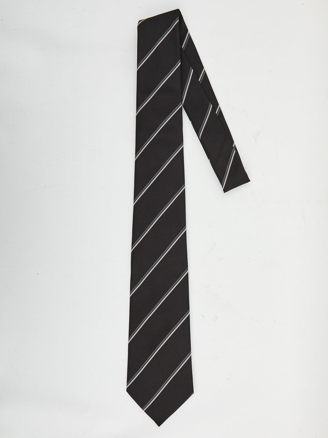 Saint Laurent Striped Wide Tie In Silk S Black