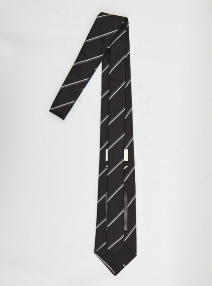 Saint Laurent Striped Wide Tie In Silk