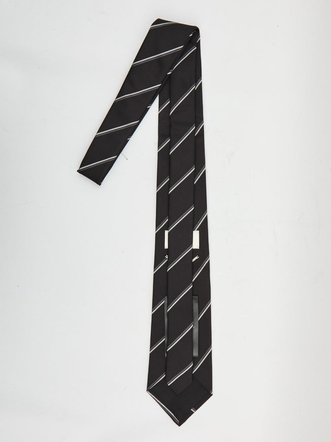 Saint Laurent Striped Wide Tie In Silk