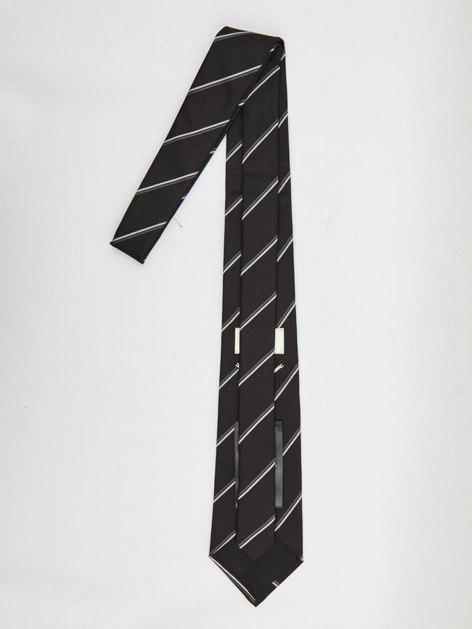 Saint Laurent Striped Wide Tie In Silk