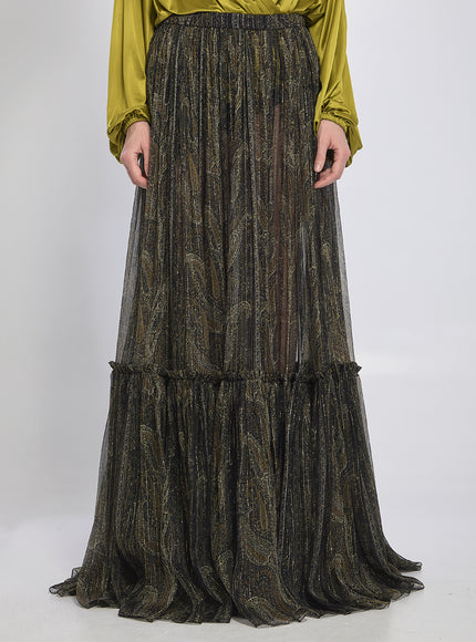 Saint Laurent Country-style Tiered Skirt 36 Multicolor