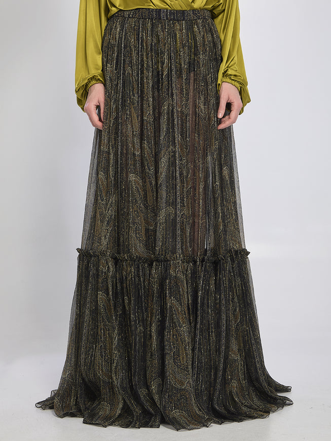 Saint Laurent Country-style Tiered Skirt 36 Multicolor