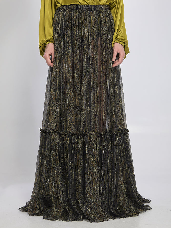 Saint Laurent Country-style Tiered Skirt 36 Multicolor
