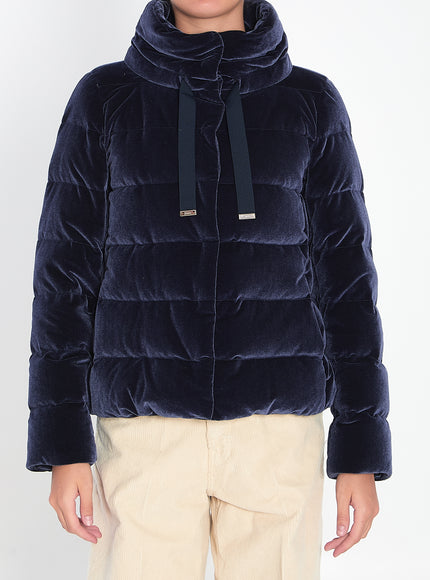 Herno Velvet-effect Puffer Jacket Blue