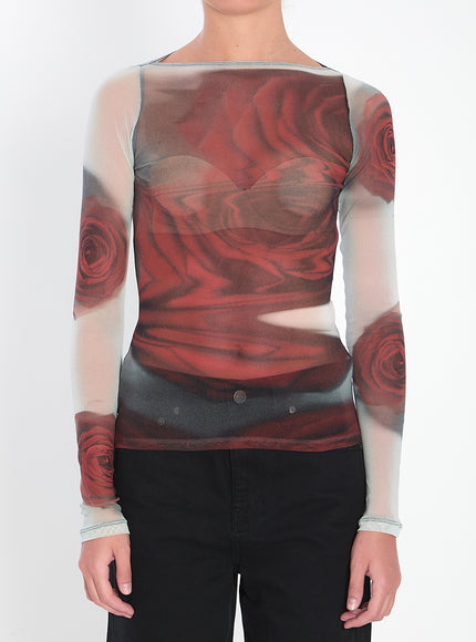 Jean Paul Gaultier Blurry Roses Top White
