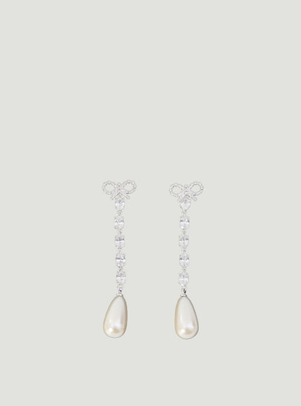 Self Portrait Bow Pearl Droplet Earrings QT Silver
