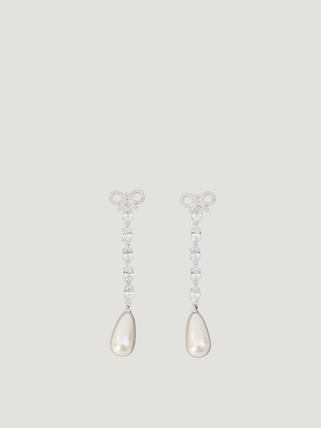 Self Portrait Bow Pearl Droplet Earrings QT Silver