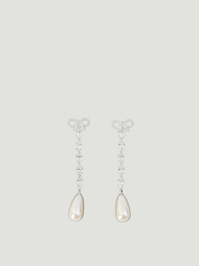 Self Portrait Bow Pearl Droplet Earrings QT Silver